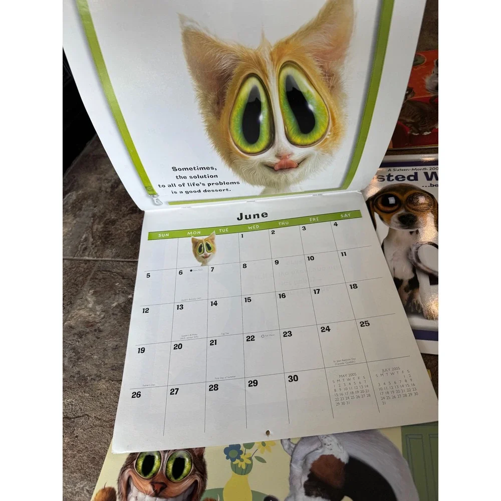 Vintage NEW Twisted Whiskers Calendar Lot 2004 2007‎ DateWorks Funny Cats Dogs